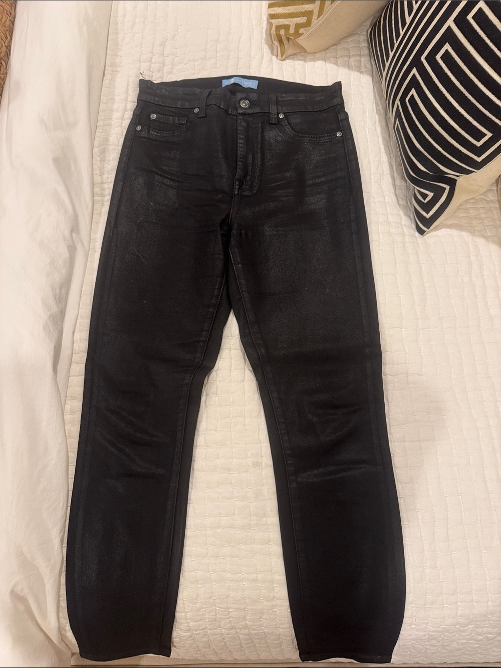 7 For All Mankind Women's Black Skinny Coated Jeans